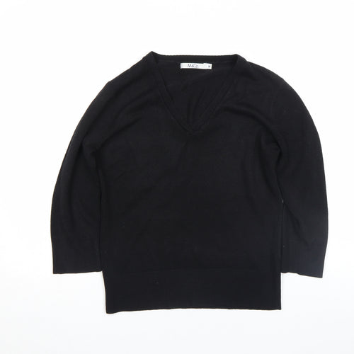 M&Co Womens Black V-Neck 3/4 Sleeve Knit Top Size M