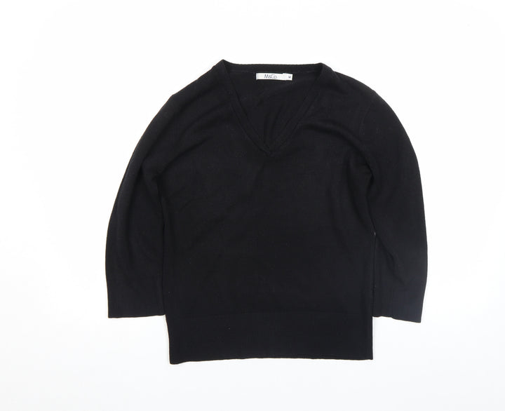 M&Co Womens Black V-Neck 3/4 Sleeve Knit Top Size M