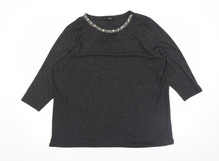George Women's Black Beaded Crew Neck Top Size L 3/4 Sleeve Stretch
