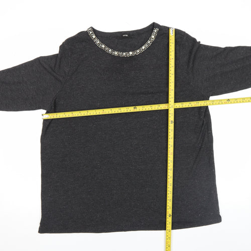 George Women's Black Beaded Crew Neck Top Size L 3/4 Sleeve Stretch