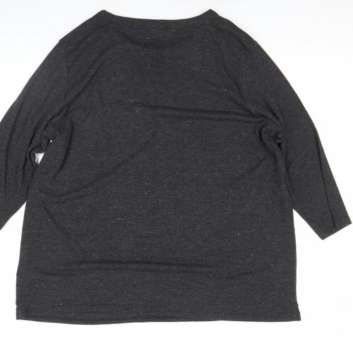 George Women's Black Beaded Crew Neck Top Size L 3/4 Sleeve Stretch