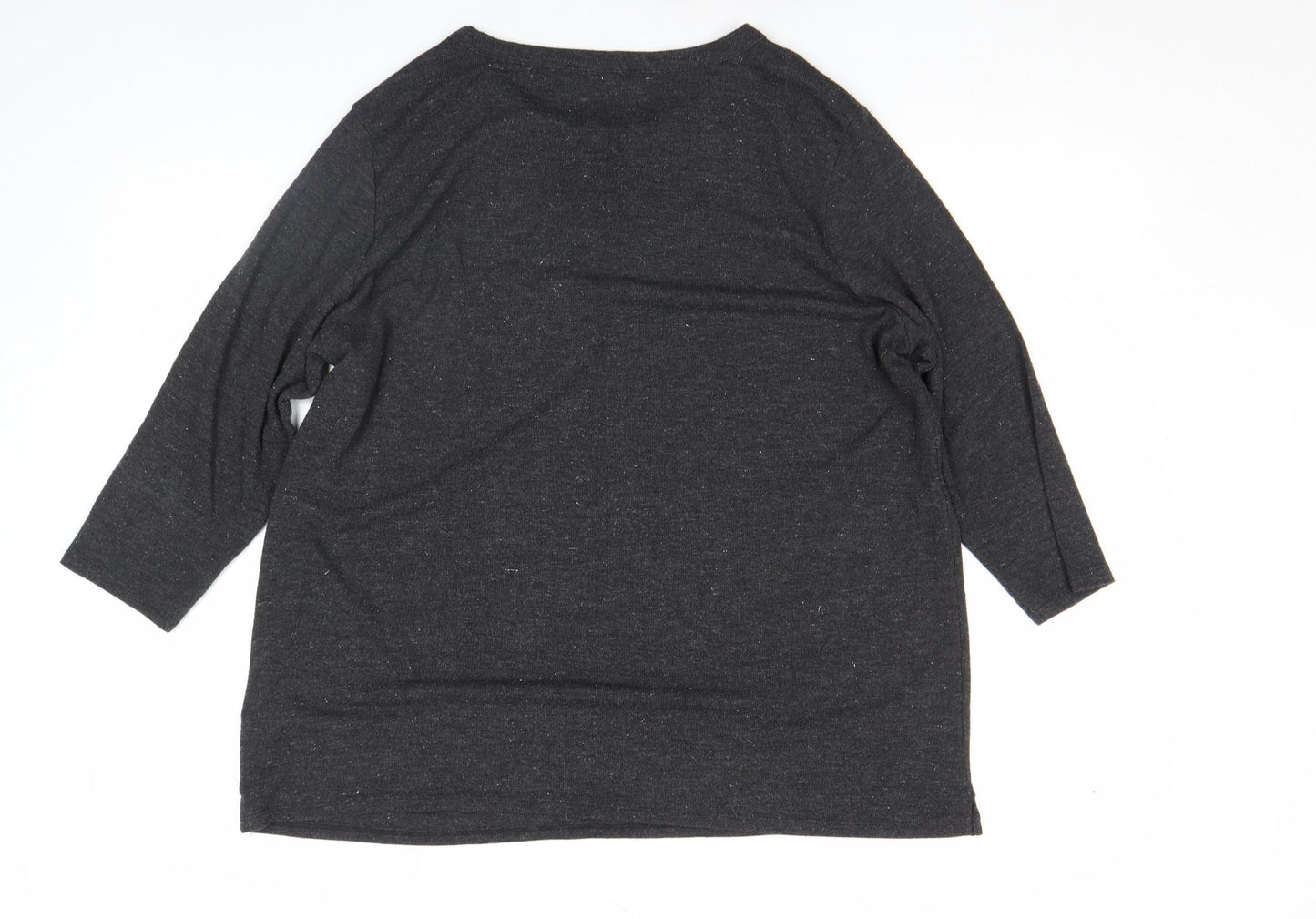 George Women's Black Beaded Crew Neck Top Size L 3/4 Sleeve Stretch