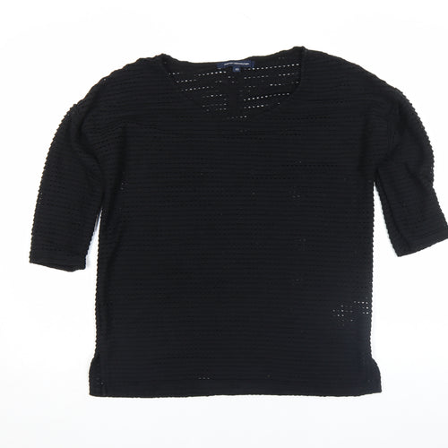 French Connection Women Black XS Cotton Blend 3/4 Sleeve Top