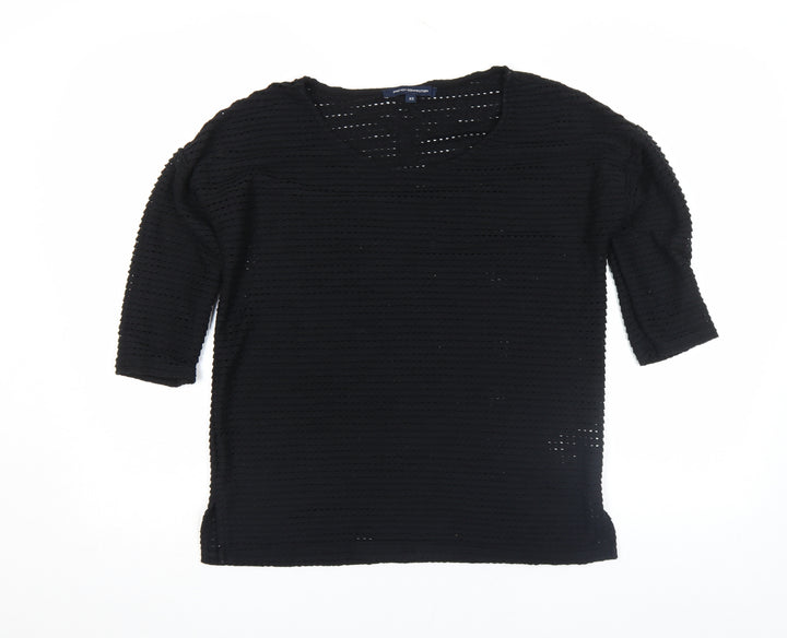 French Connection Women Black XS Cotton Blend 3/4 Sleeve Top