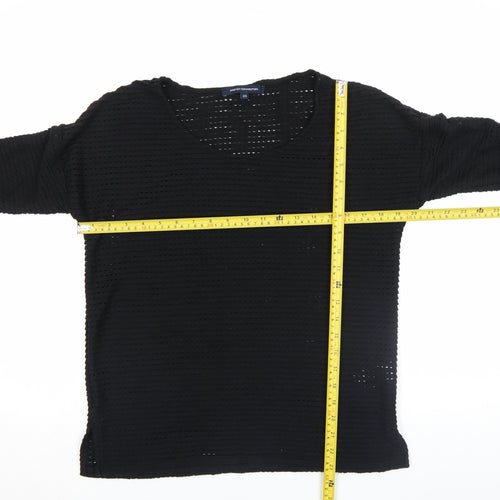 French Connection Women Black XS Cotton Blend 3/4 Sleeve Top