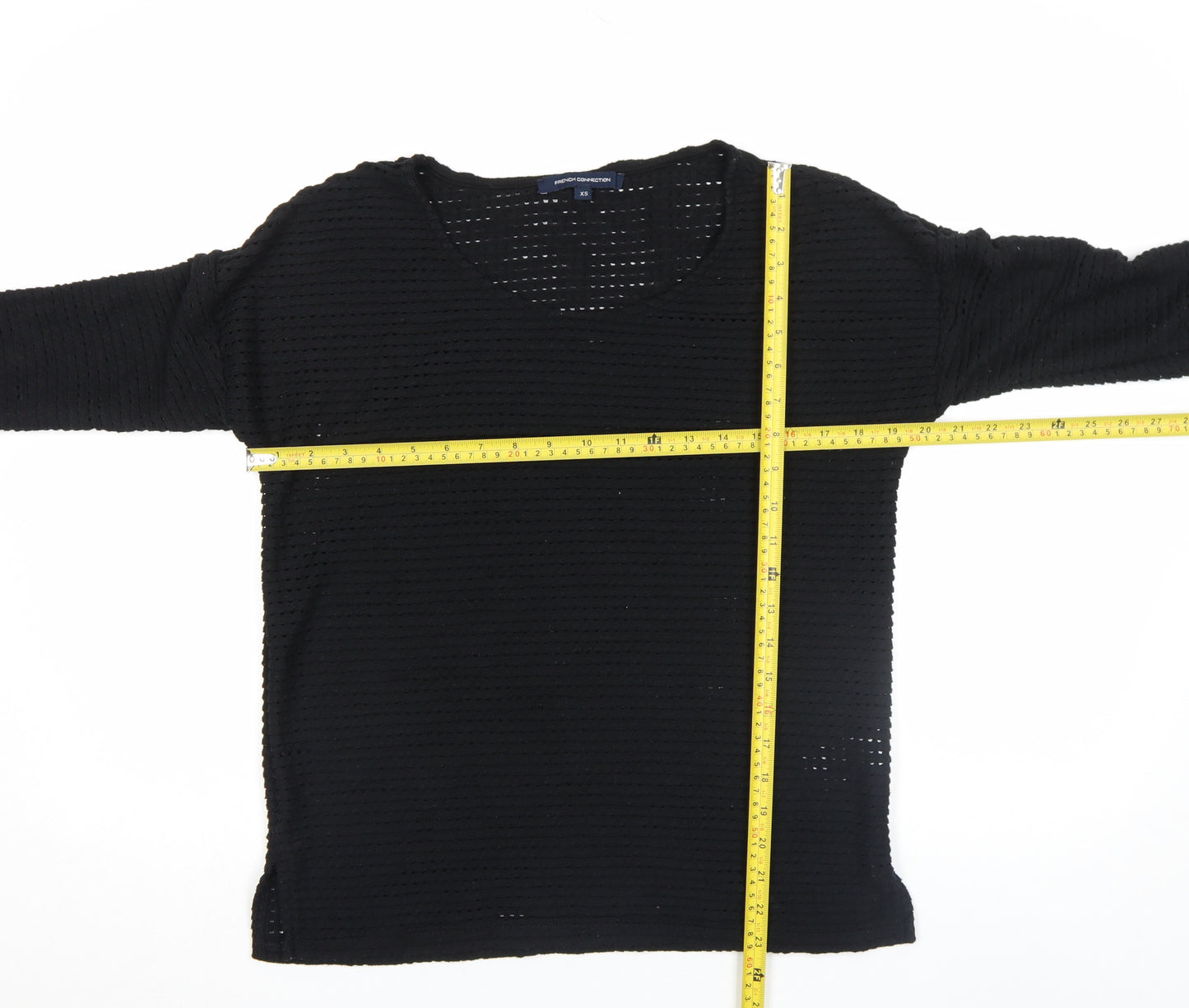 French Connection Women Black XS Cotton Blend 3/4 Sleeve Top