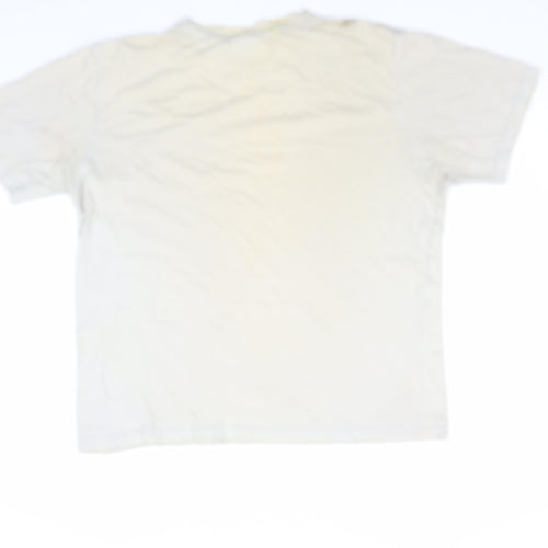 Reebok Men Beige L Short Sleeve Striped Crew Neck Cotton T-Shirt Vintage