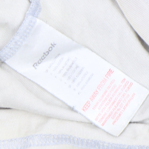 Reebok Men Beige L Short Sleeve Striped Crew Neck Cotton T-Shirt Vintage