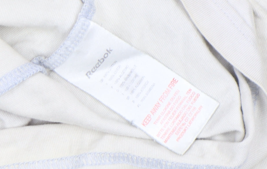 Reebok Men Beige L Short Sleeve Striped Crew Neck Cotton T-Shirt Vintage