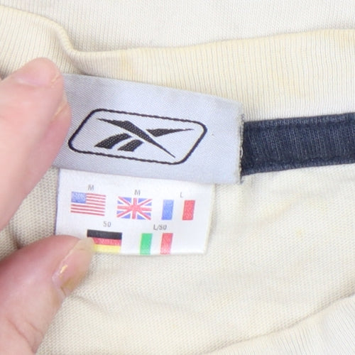 Reebok Men Beige L Short Sleeve Striped Crew Neck Cotton T-Shirt Vintage