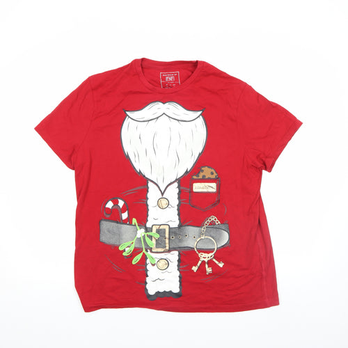 F&F Men Red Christmas Santa Graphic Cotton T-Shirt L