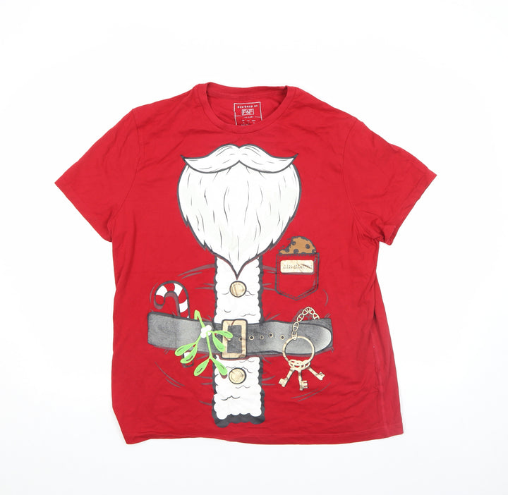 F&F Men Red Christmas Santa Graphic Cotton T-Shirt L