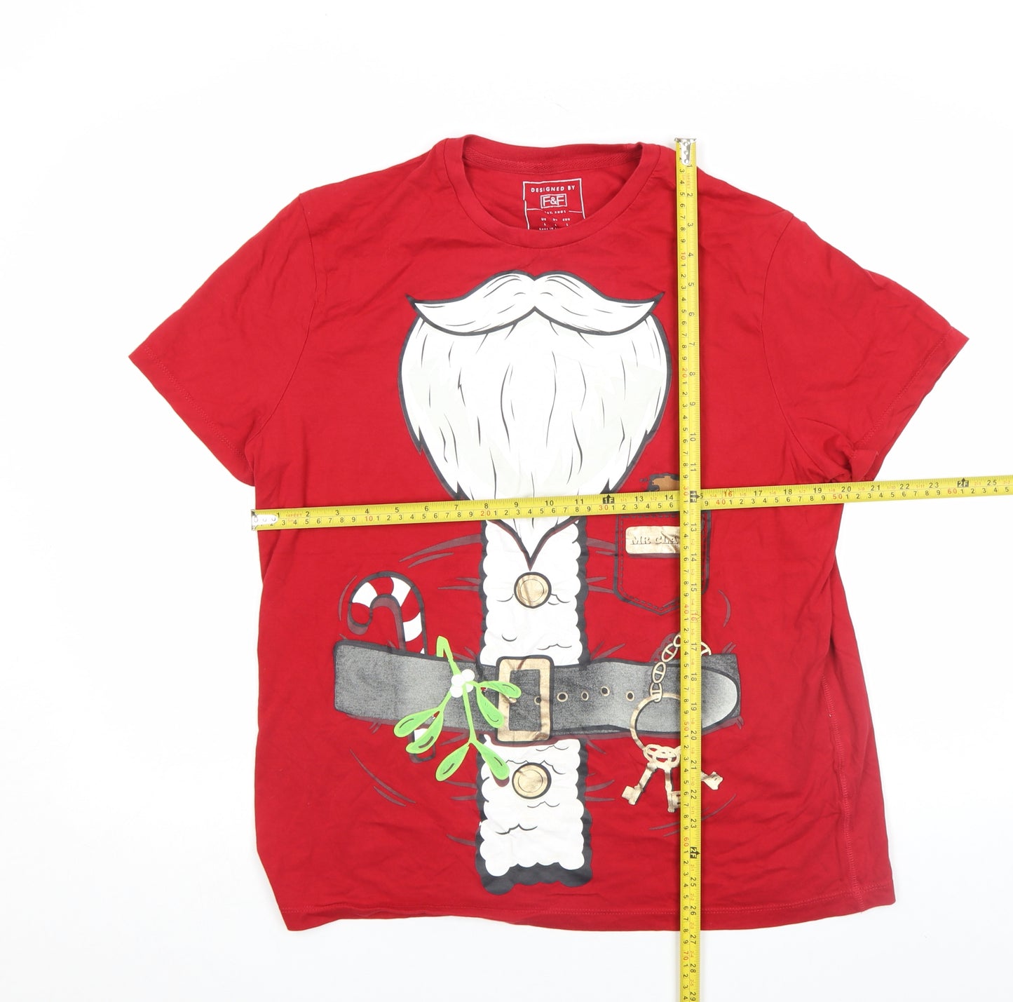 F&F Men Red Christmas Santa Graphic Cotton T-Shirt L