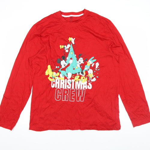 Disney Men's Red Christmas Crew Long Sleeve Cotton Top XL