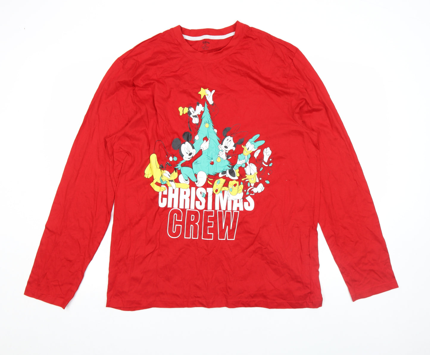 Disney Men's Red Christmas Crew Long Sleeve Cotton Top XL