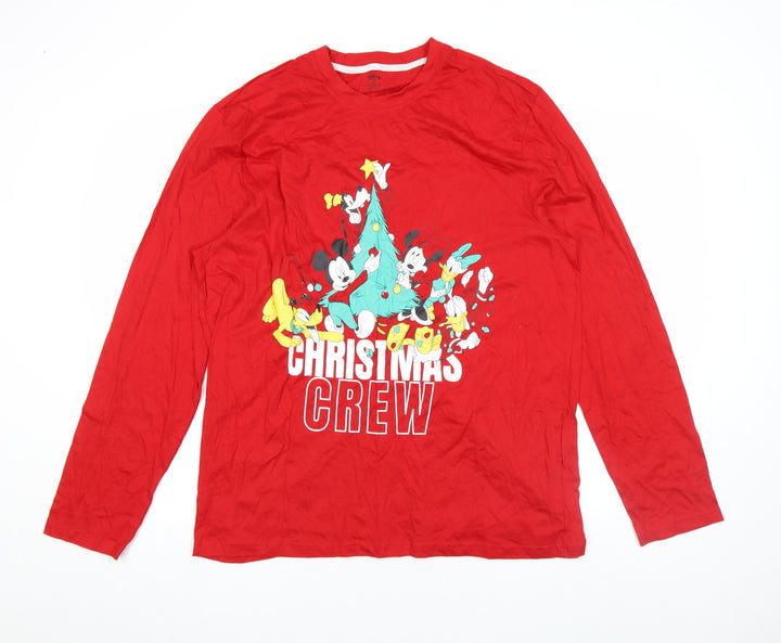 Disney Men's Red Christmas Crew Long Sleeve Cotton Top XL