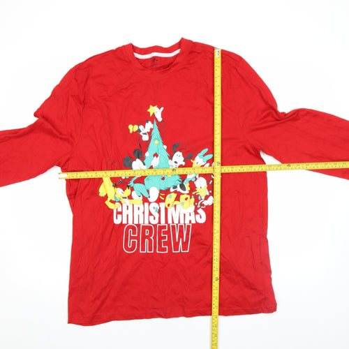 Disney Men's Red Christmas Crew Long Sleeve Cotton Top XL