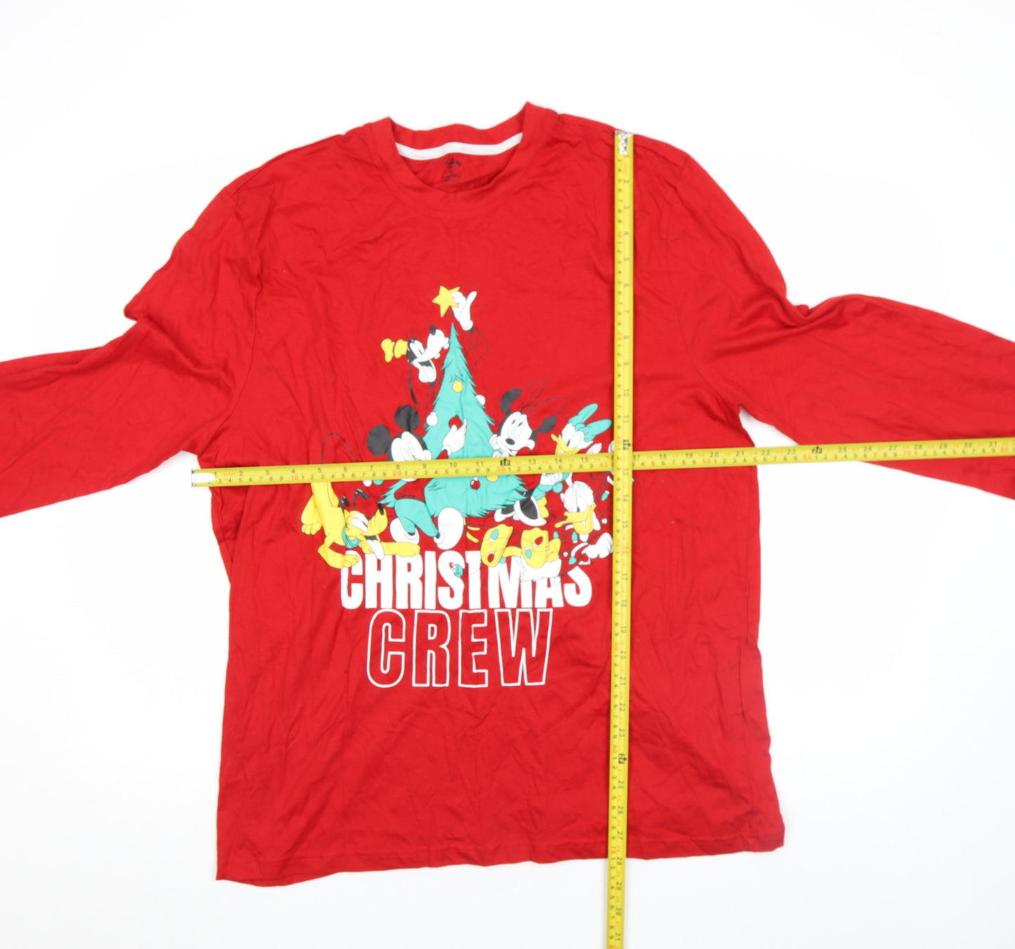 Disney Men's Red Christmas Crew Long Sleeve Cotton Top XL