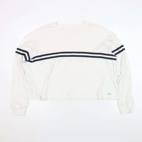 Hollister Women White Long Sleeve Crew Neck Relaxed Cotton Tee S