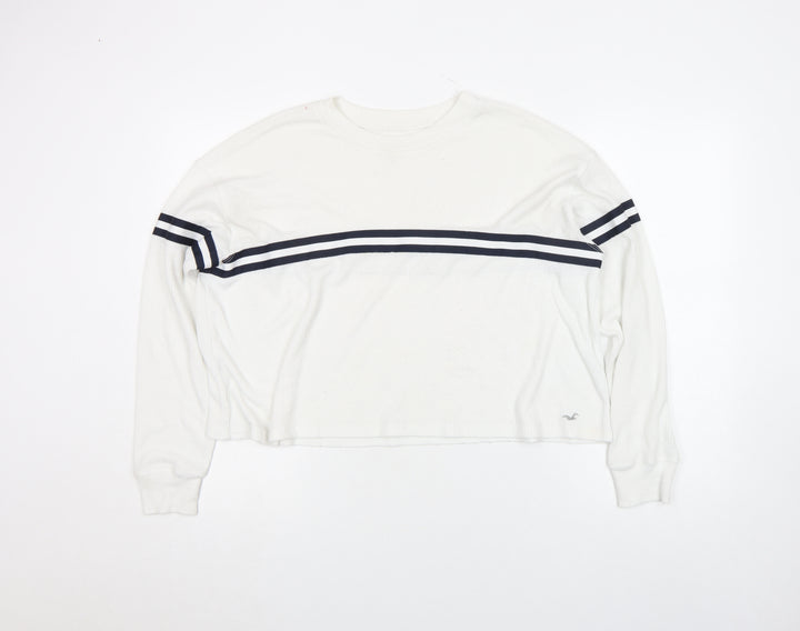 Hollister Women White Long Sleeve Crew Neck Relaxed Cotton Tee S