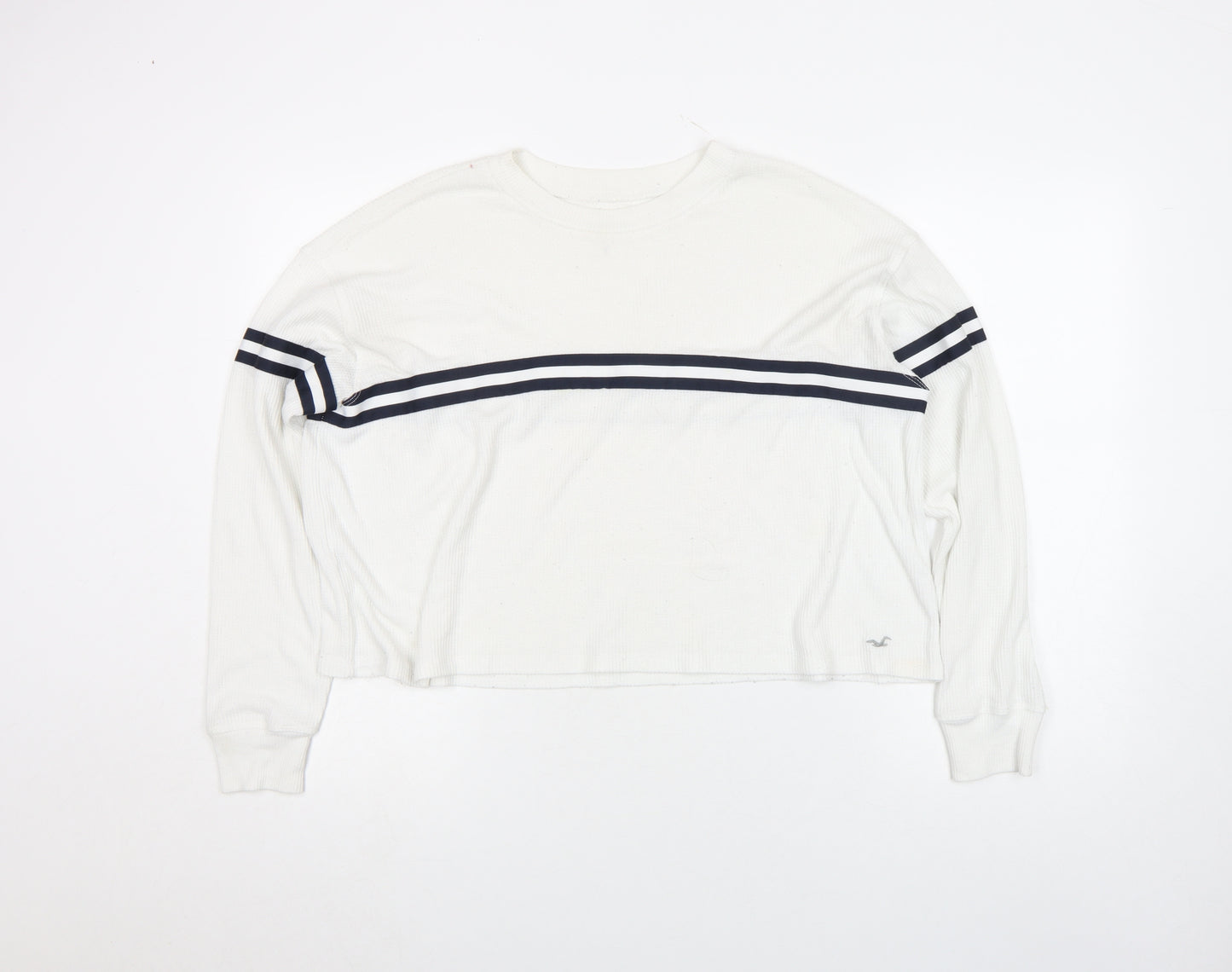 Hollister Women White Long Sleeve Crew Neck Relaxed Cotton Tee S