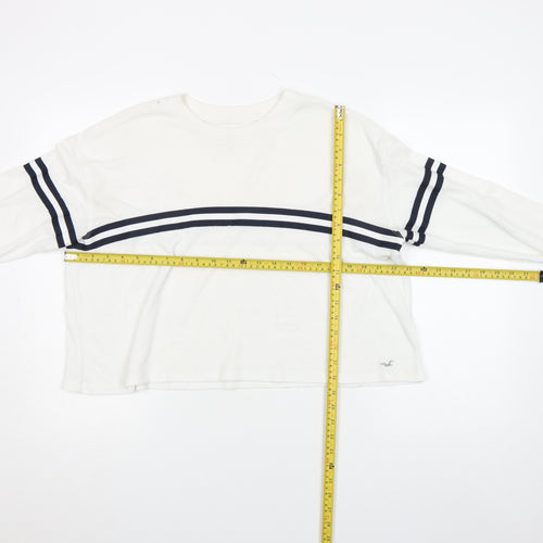 Hollister Women White Long Sleeve Crew Neck Relaxed Cotton Tee S