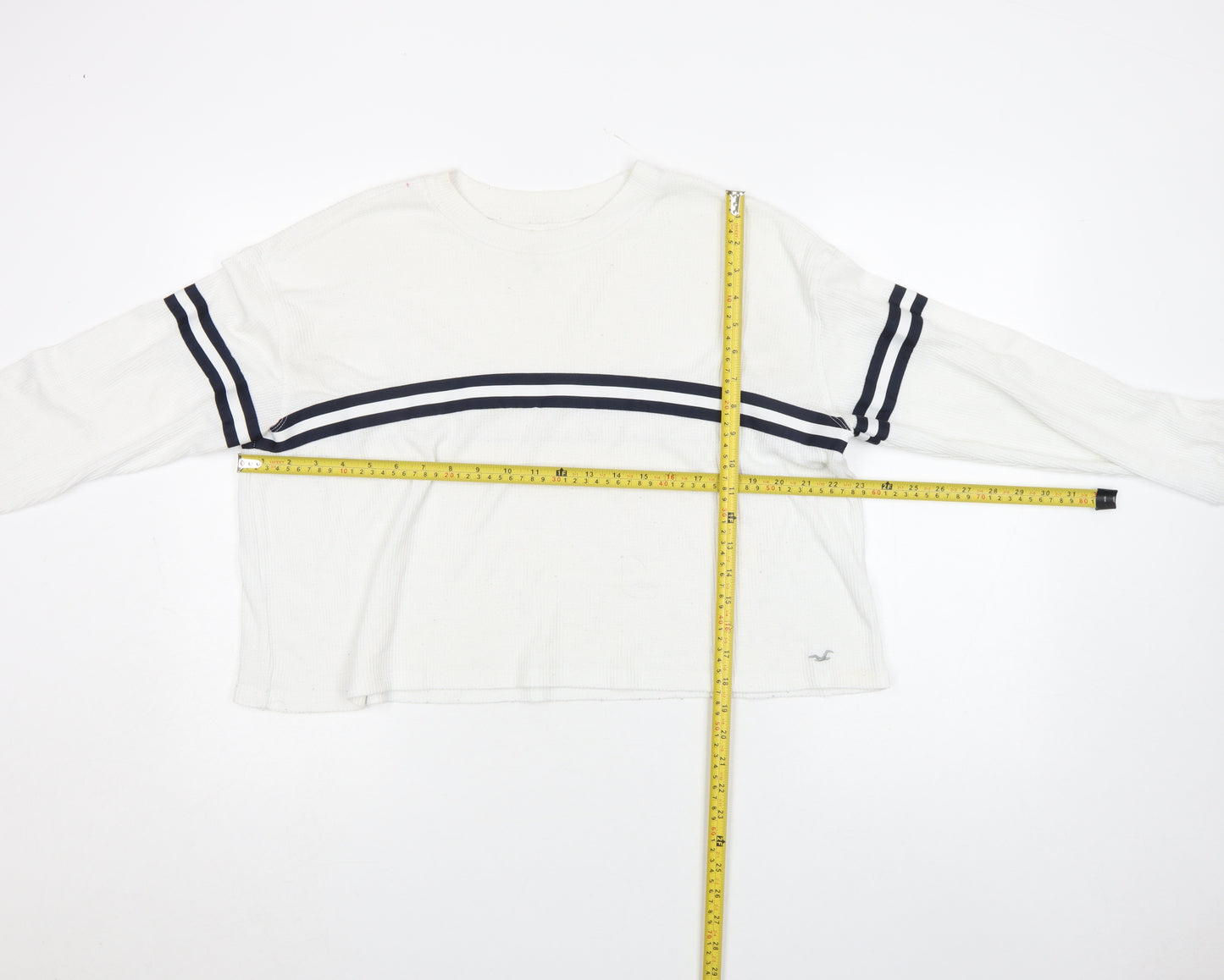 Hollister Women White Long Sleeve Crew Neck Relaxed Cotton Tee S