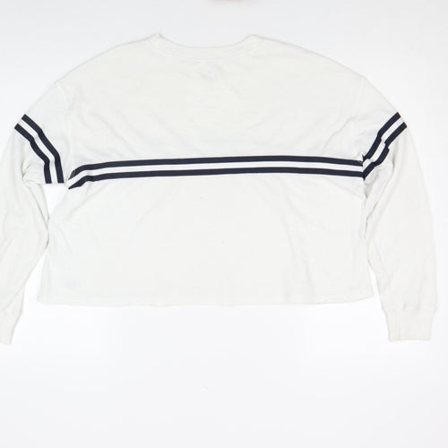 Hollister Women White Long Sleeve Crew Neck Relaxed Cotton Tee S