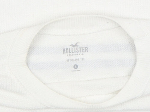 Hollister Women White Long Sleeve Crew Neck Relaxed Cotton Tee S