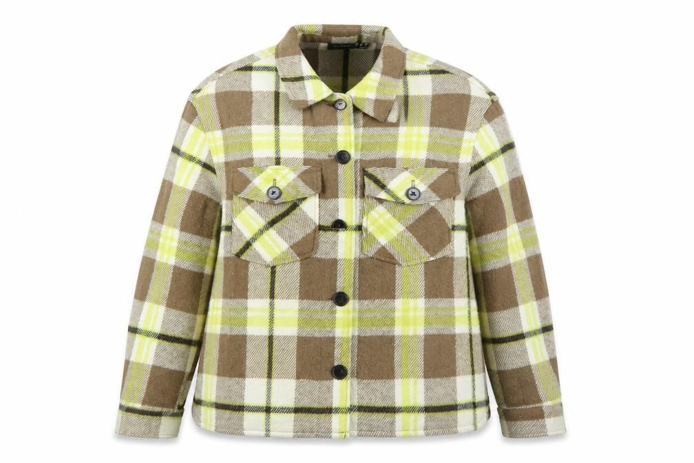 Front view of Vero Moda Women Brown Check Flannel Shacket Jacket XS