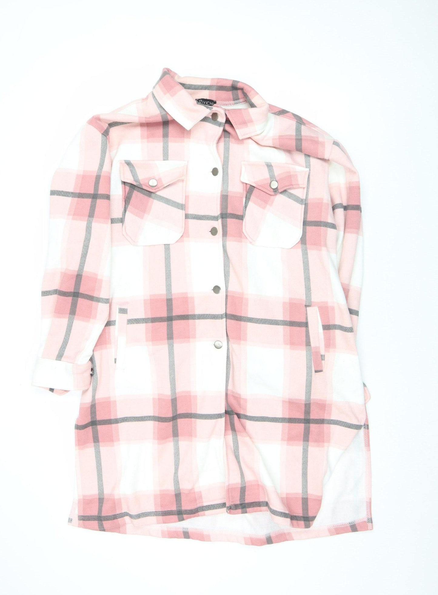 VIVICHI Women Pink Check Flannel Shacket Jacket XL