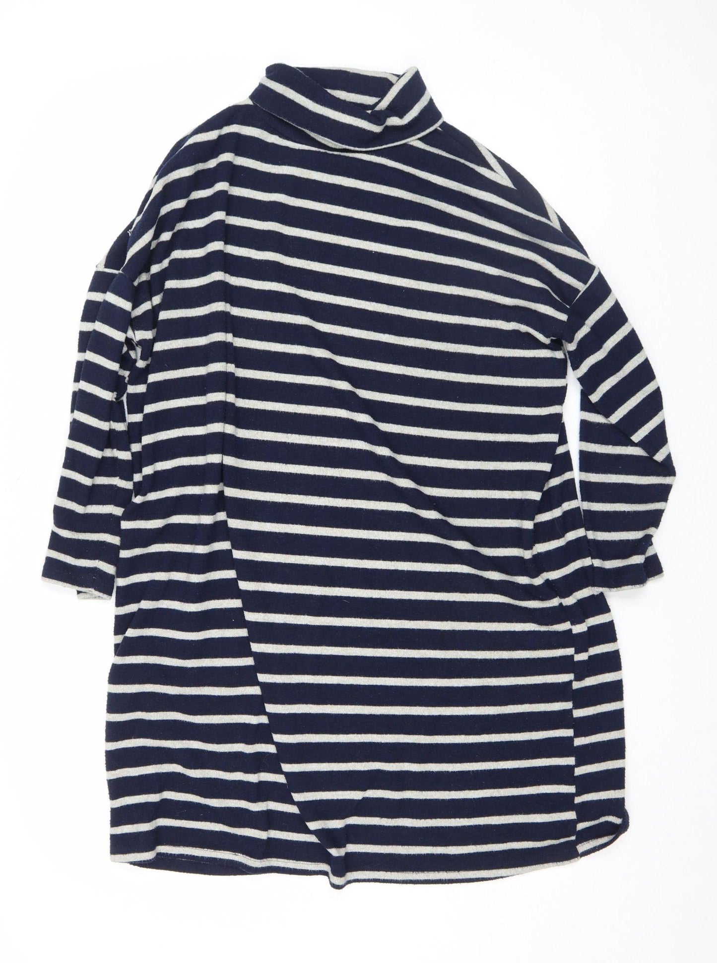 Dorothy Perkins Women Blue Striped Roll Neck Long Sleeve Jumper Size 12