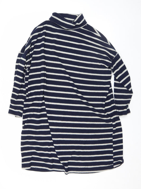 Dorothy Perkins Women Blue Striped Roll Neck Long Sleeve Jumper Size 12
