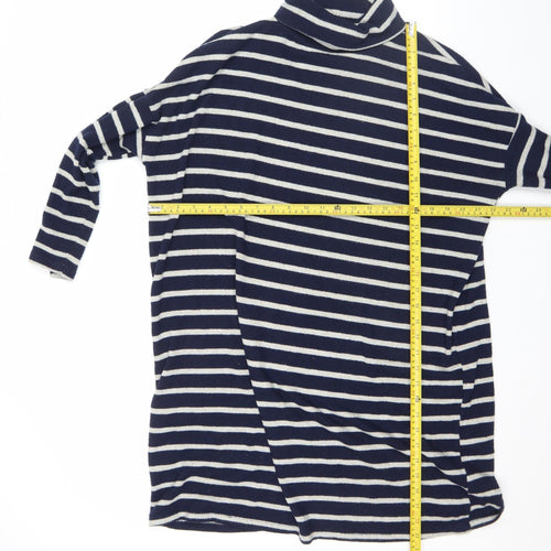 Dorothy Perkins Women Blue Striped Roll Neck Long Sleeve Jumper Size 12
