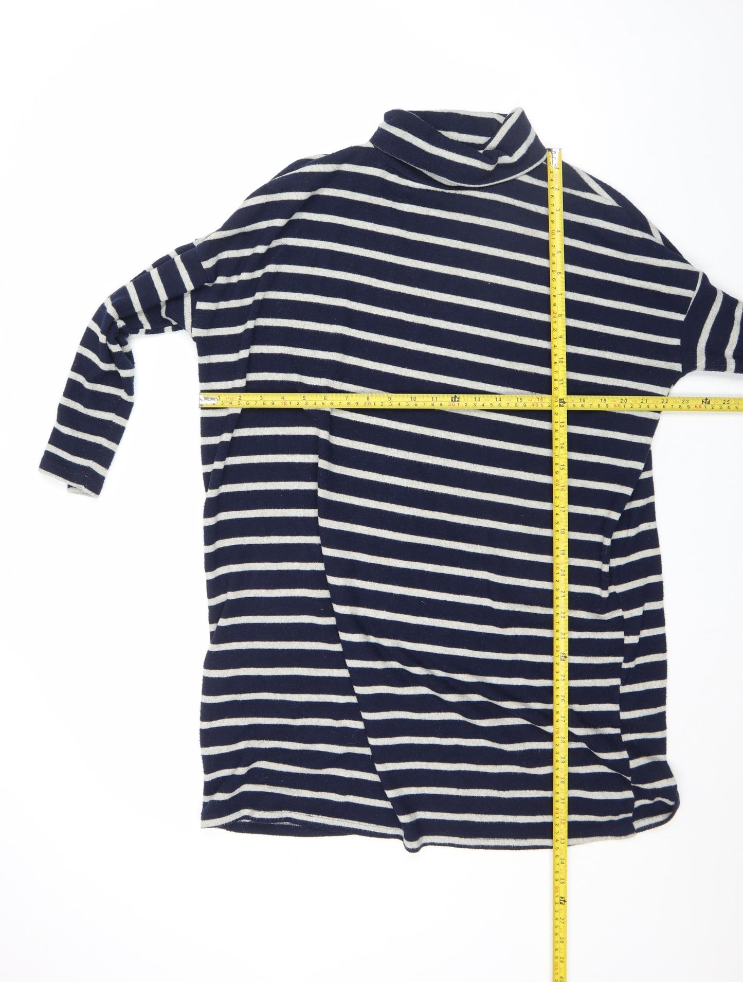 Dorothy Perkins Women Blue Striped Roll Neck Long Sleeve Jumper Size 12