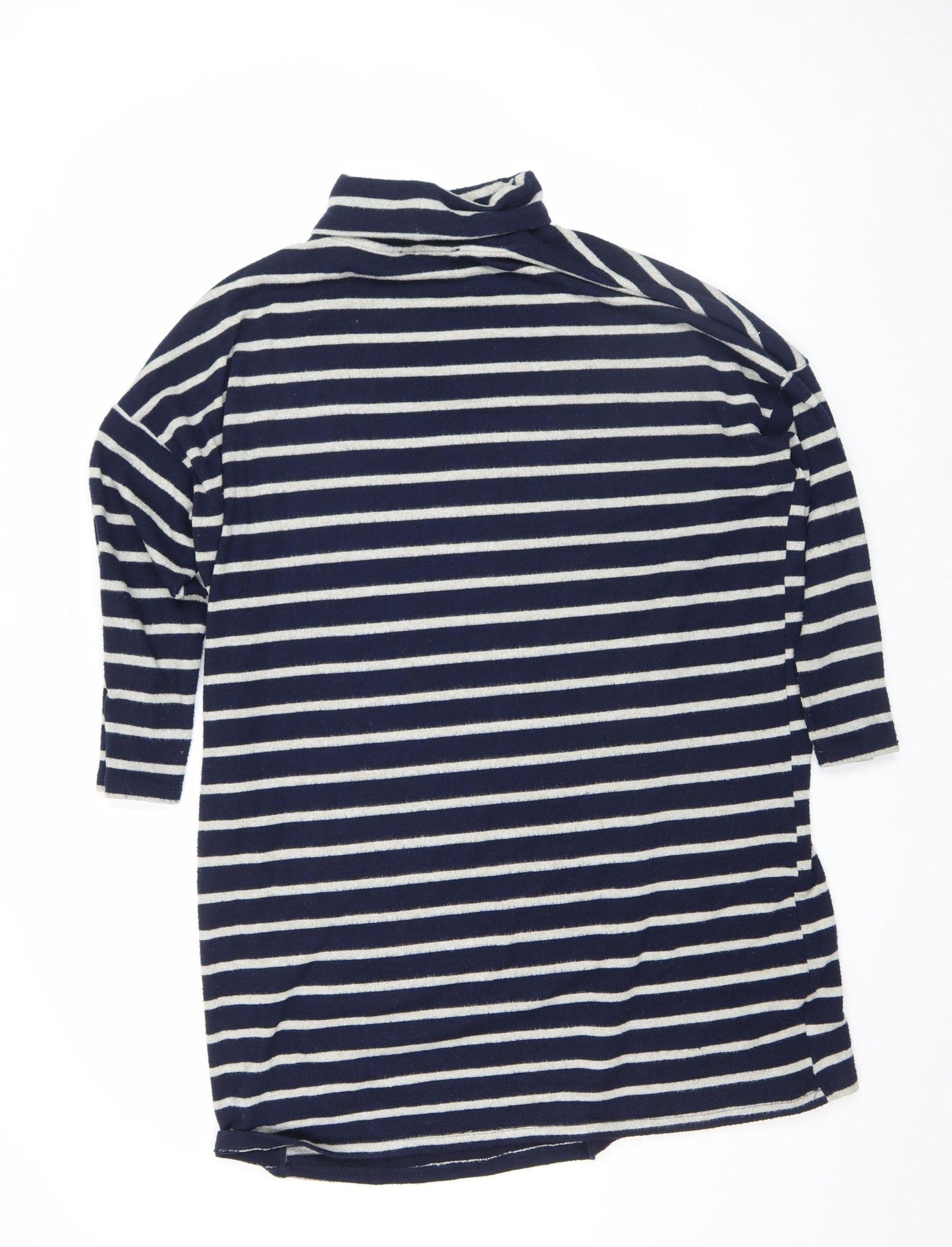 Dorothy Perkins Women Blue Striped Roll Neck Long Sleeve Jumper Size 12