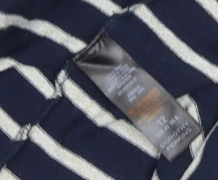 Dorothy Perkins Women Blue Striped Roll Neck Long Sleeve Jumper Size 12