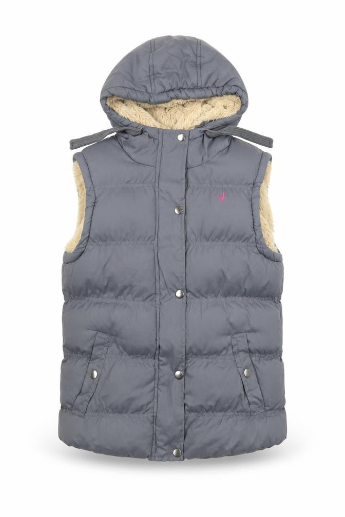 Front view of Atmosphere Women's Grey Hooded Puffer Waistcoat, size 10
