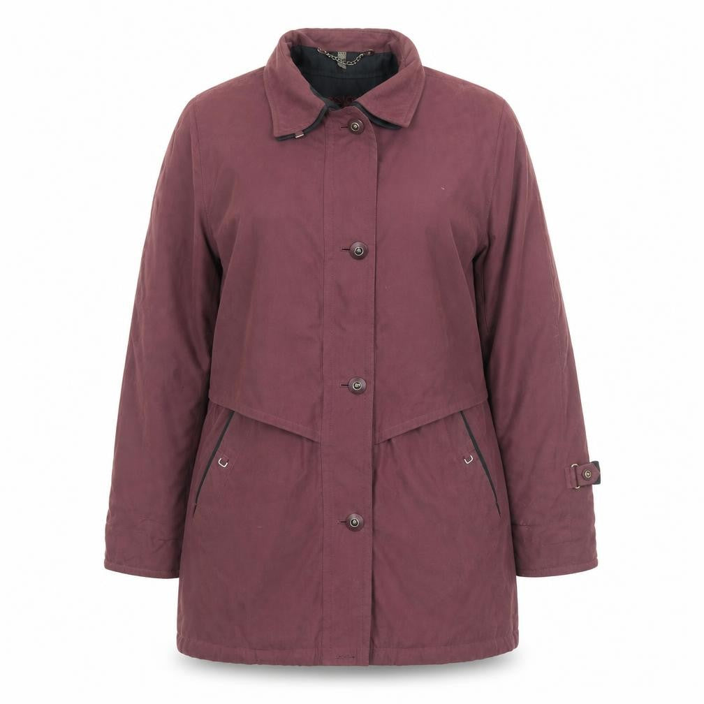 Front view of Classic Line Women's Brown Mid-Length Coat, size 16, Lined Buttons