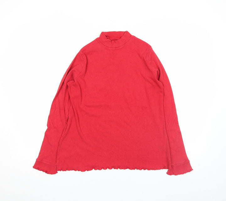 Marks and Spencer Women’s Red Mock Neck Long Sleeve Cotton Top L