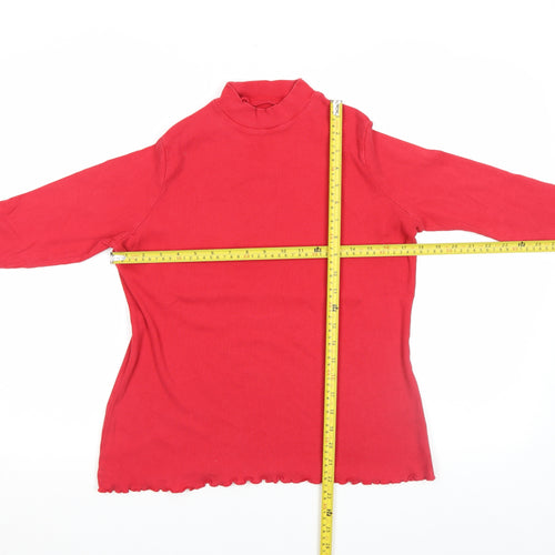 Marks and Spencer Women’s Red Mock Neck Long Sleeve Cotton Top L