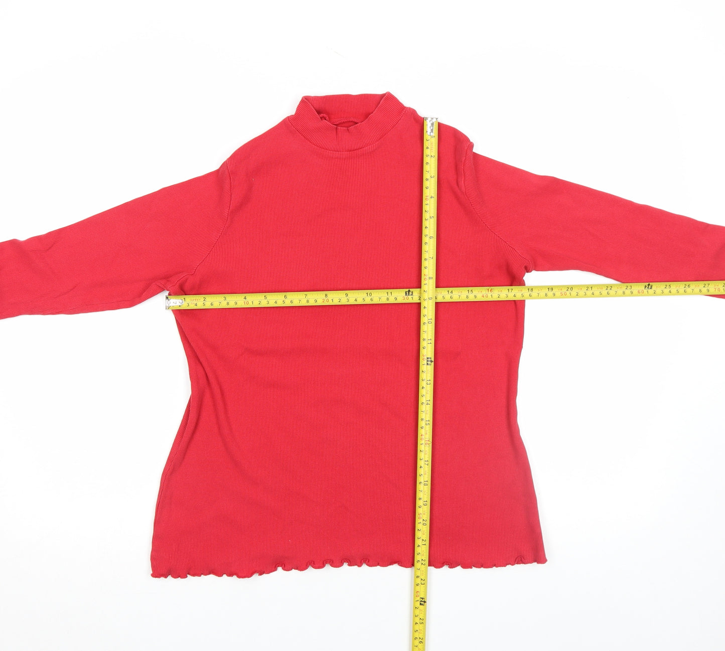 Marks and Spencer Women’s Red Mock Neck Long Sleeve Cotton Top L