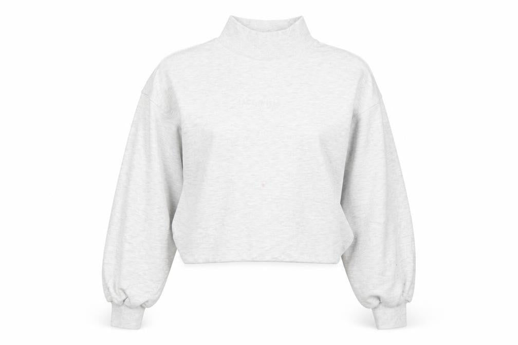 Front view of Jack Wills Women’s Grey, size UK 8, Pullover Sweatshirt with Mock Neck