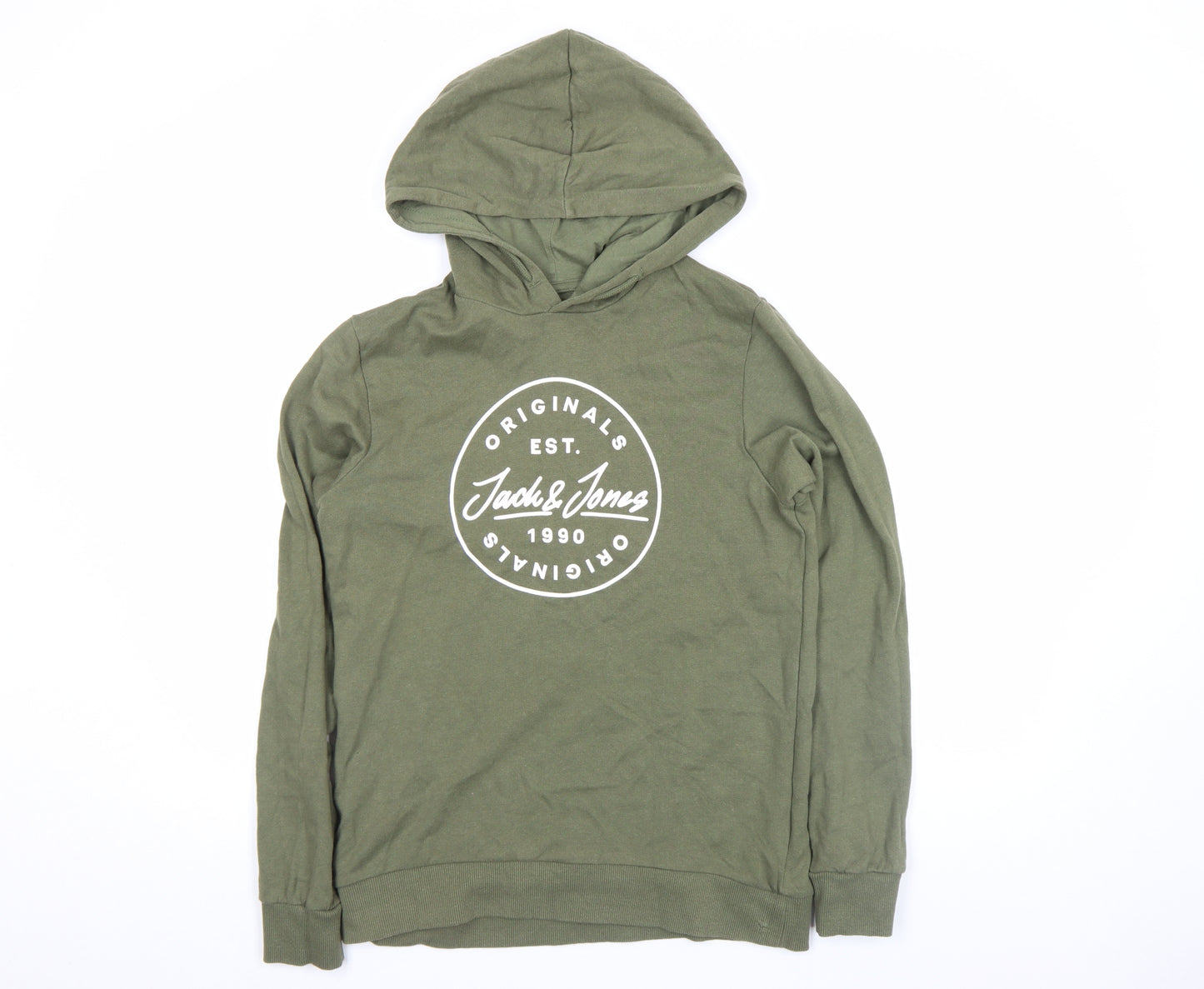 Jack & Jones Boys Green Pullover Hoodie Size 164 Logo Print Casual Sweatshirt