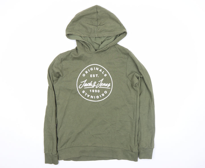 Jack & Jones Boys Green Pullover Hoodie Size 164 Logo Print Casual Sweatshirt