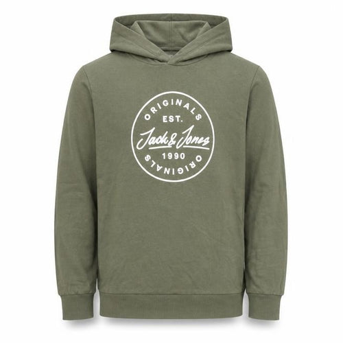 Jack & Jones Boys Green Pullover Hoodie Size 164 Logo Print Casual Sweatshirt