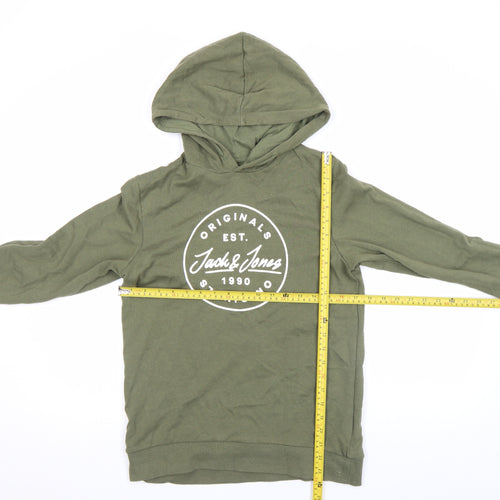 Jack & Jones Boys Green Pullover Hoodie Size 164 Logo Print Casual Sweatshirt