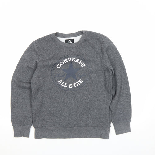 Converse Boys Grey 12-13 Years Pullover Fleece Sweatshirt Crew Neck Logo Jumper