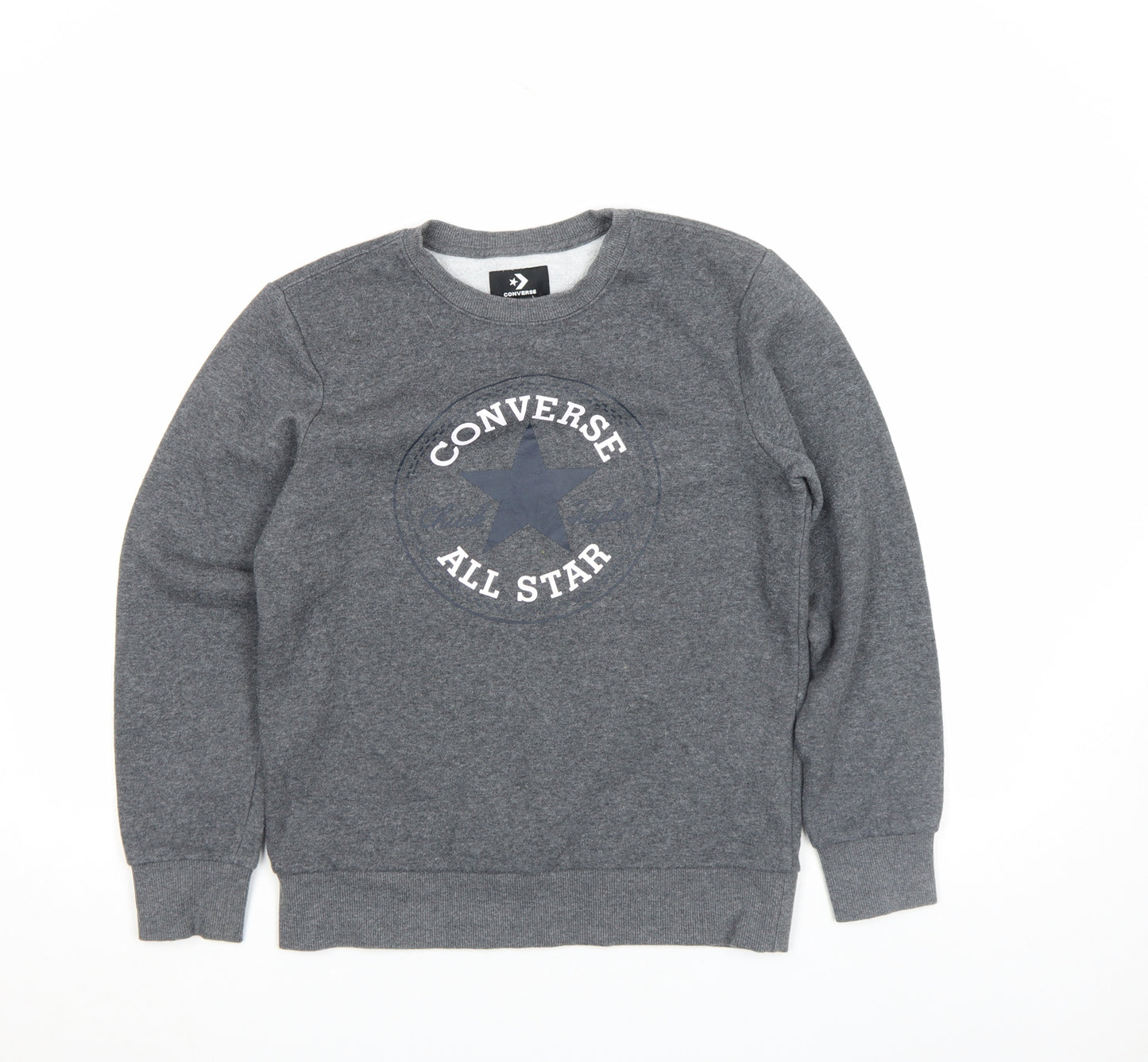 Converse Boys Grey 12-13 Years Pullover Fleece Sweatshirt Crew Neck Logo Jumper
