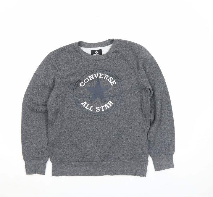 Converse Boys Grey 12-13 Years Pullover Fleece Sweatshirt Crew Neck Logo Jumper